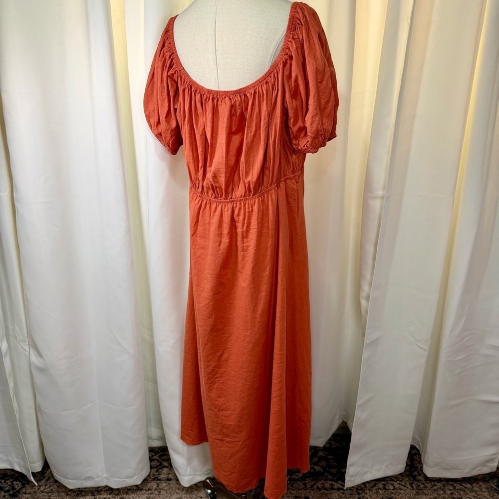 NWOT SHEIN Burnt Orange Tie-Bust Puff-Sleeve Cotton Gauze Milkmaid Dress Size 4X - Picture 9 of 16